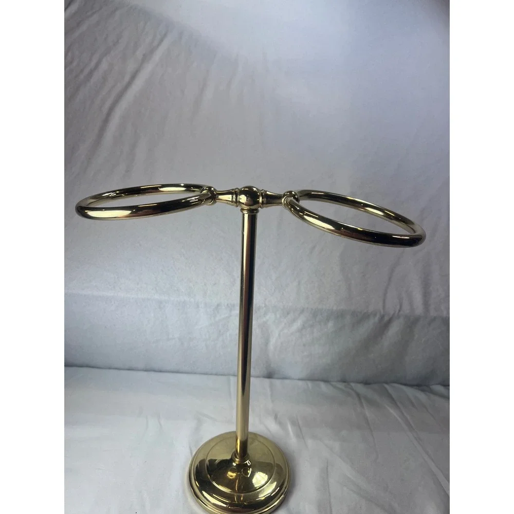 Vintage Polished Brass Double Ring Hand Towel Holder Countertop Vanity Stand